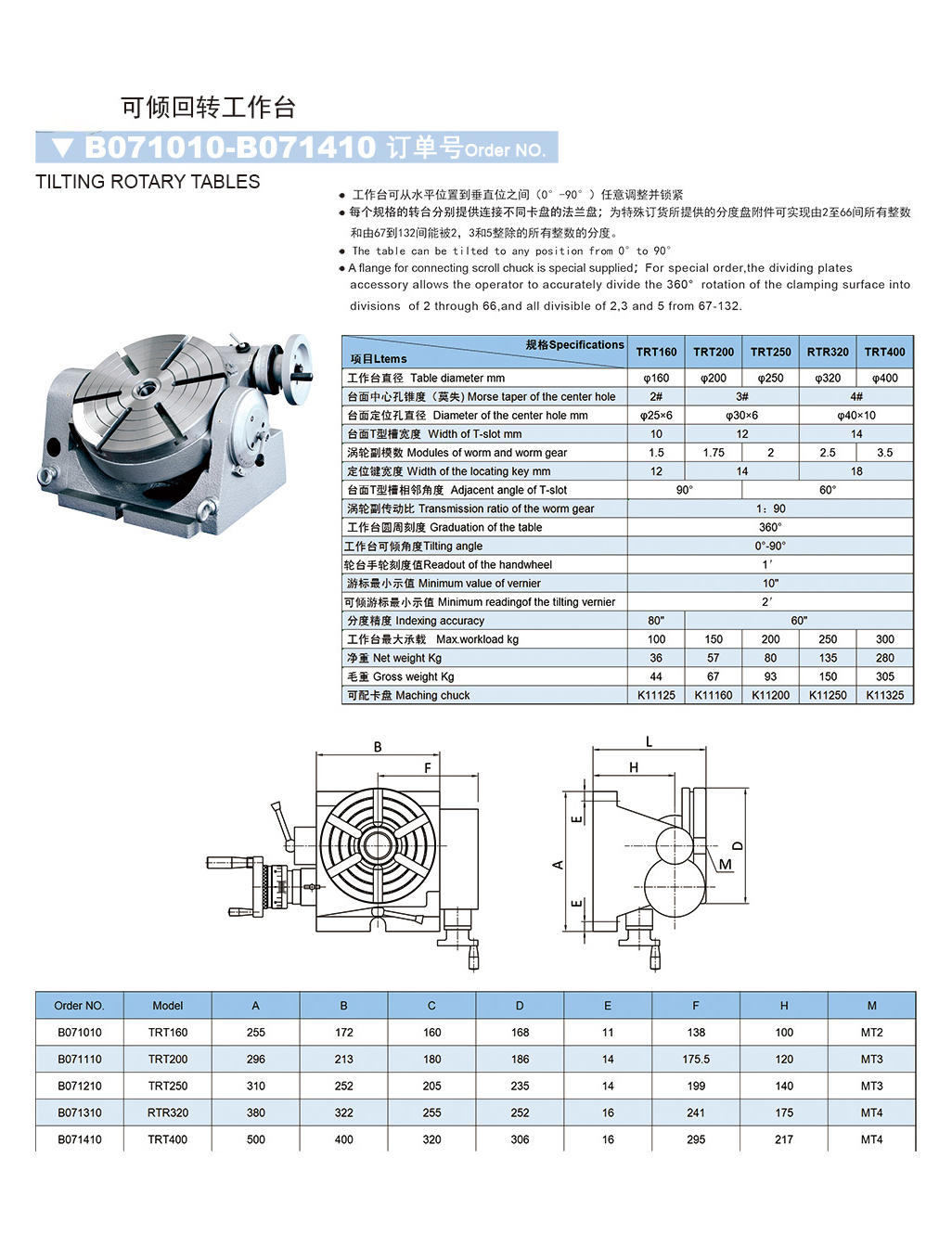 Tilting Rotary Table dimension drawing