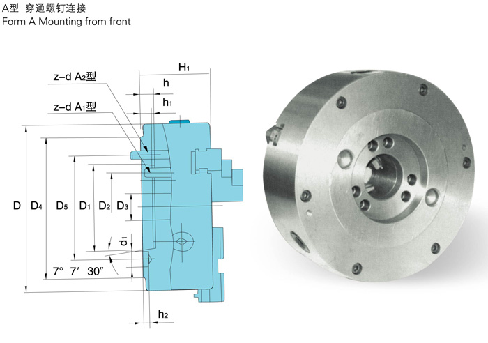 3-Jaw Self-Centering Chuck, Type A technical drawing
