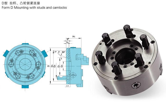 3-Jaw Self-Centering Chuck, Type D technical drawing