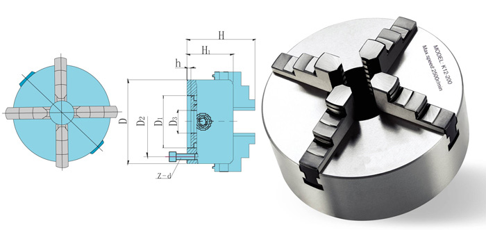 4-Jaw Self-Centering Chuck technical drawing