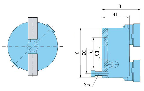 2-Jaw Self-Centering Chuck technical drawing