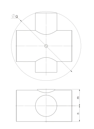 Indexing chuck selection reference showing workpiece dimensions n, m and rotating envelope Q