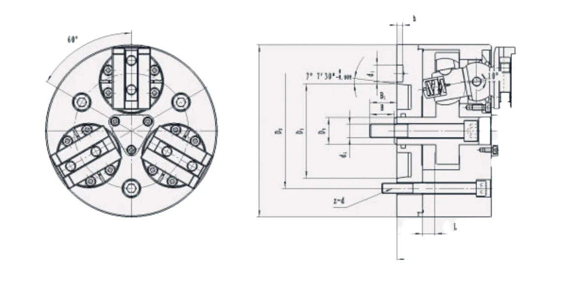 Ball-Joint / Ball-Lock Hydraulic Chuck technical drawing