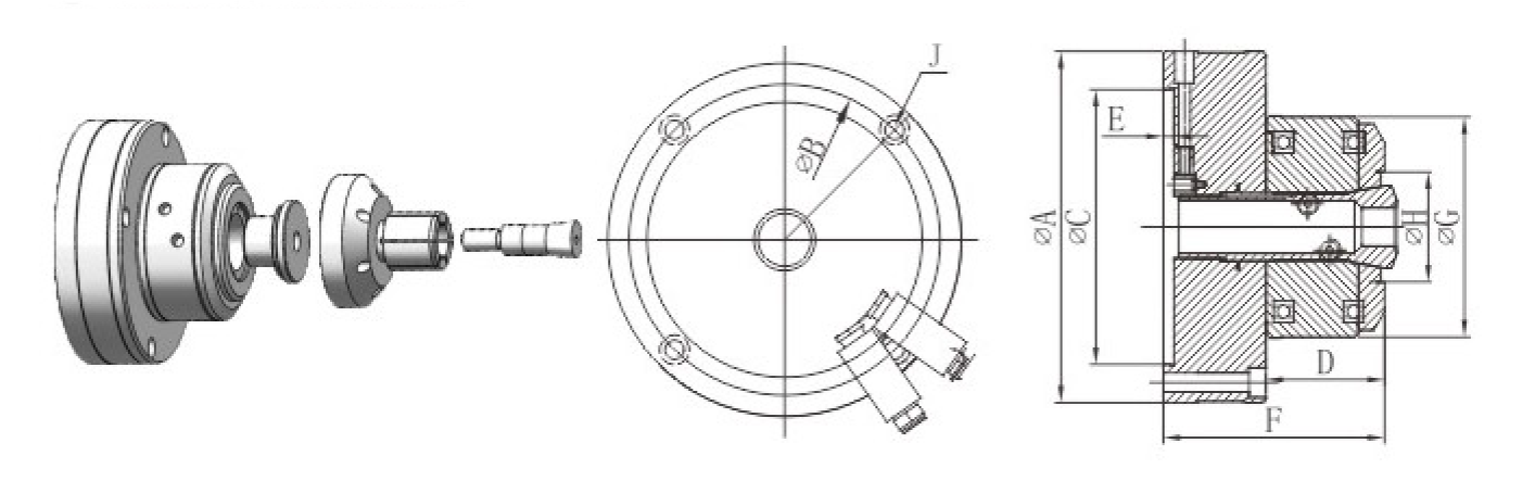 High-Speed Pneumatic Collet Chuck technical drawing