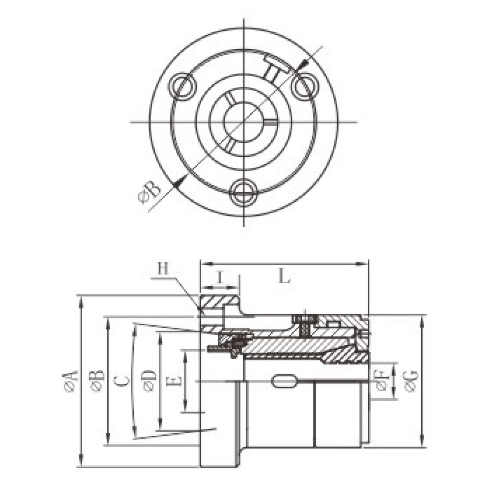 JP Front-Push Passive Collet Chuck technical drawing