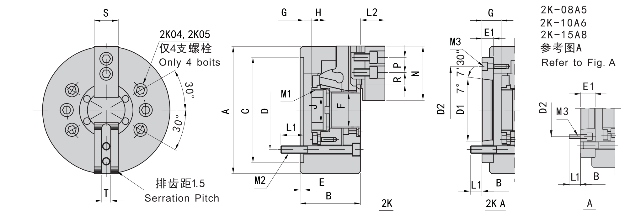 2-Jaw Hollow Hydraulic Chuck technical drawing