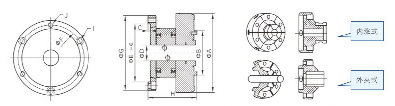 Ultra-Precision Diaphragm Collet Chuck with Built-in Pneumatic Cylinder dimension drawing