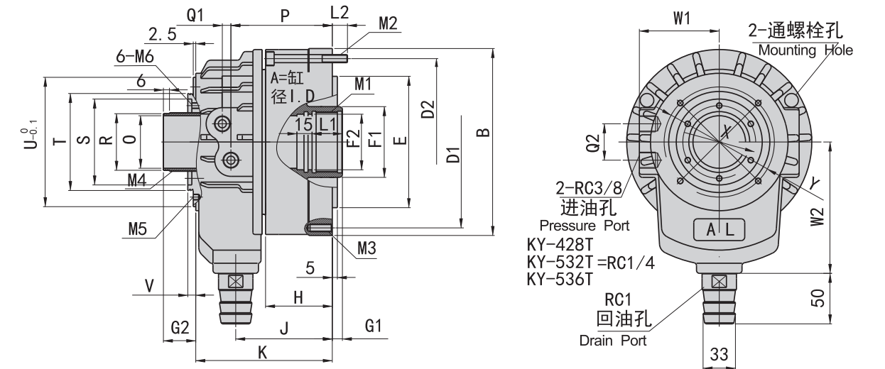 Solid Rotary Hydraulic Cylinder drawing