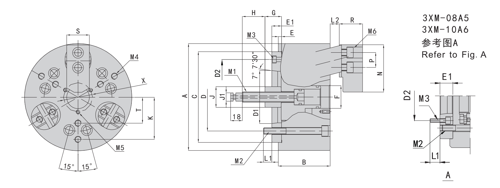 Pull-Back Hydraulic Chuck technical drawing