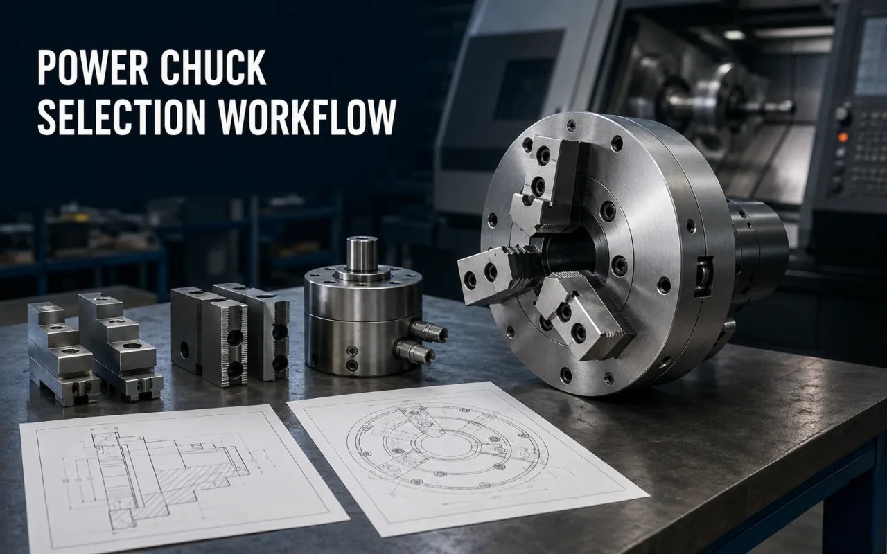 Power chuck selection workflow from workpiece drawing to chuck and cylinder