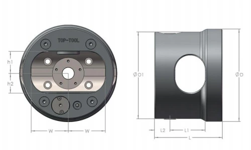 Indexing chuck dimension drawing with D D1 L L1 L2 and W reference dimensions