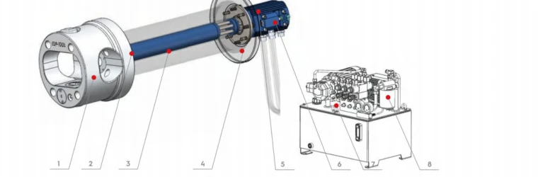 Hydraulic indexing chuck system assembly with front flange distributor telescopic connecting rod oil pipes and hydraulic station